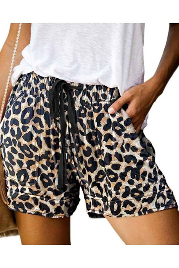 Pantalón short bolsillos leopardo cintura elástica