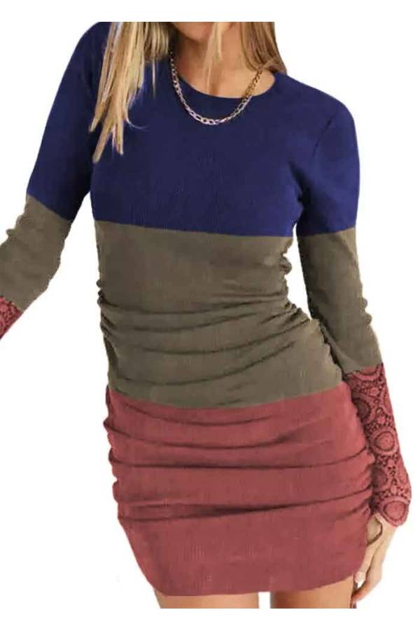 Vestido de punto mangas crochet casual tricolor