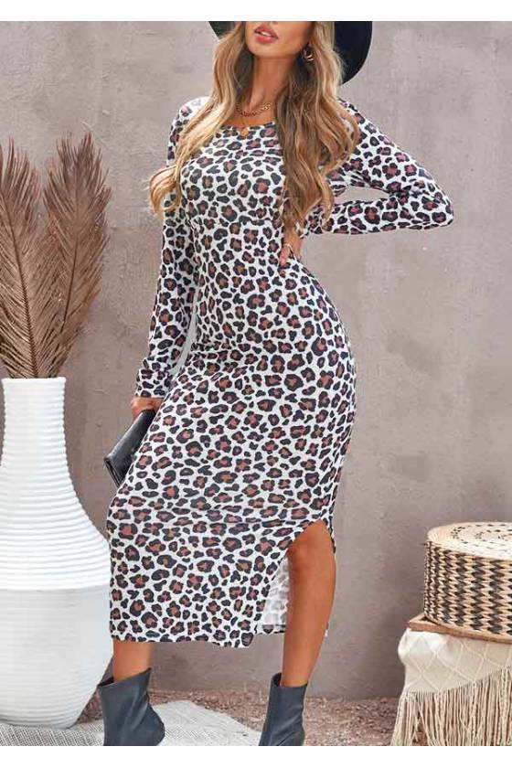 Vestido estampado leopardo semi largo