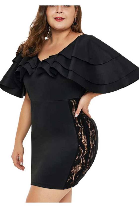 Black vestido tallas grandes corto volantes y encaje sexy