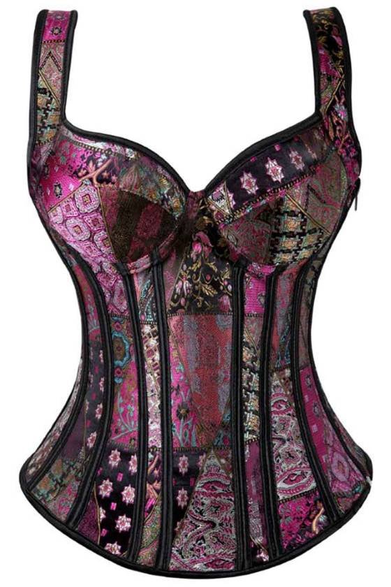 Corset de vestir multicolor Steampunk con cremallera Floral Jacquard Sexy ciñe cintura