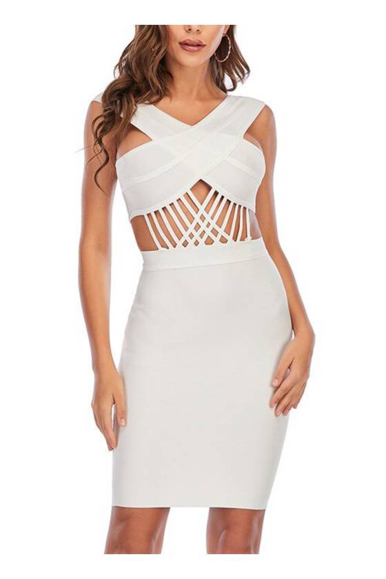 Bandage Vestido mujer corto blanco o negro con cintas abdomen top y falda