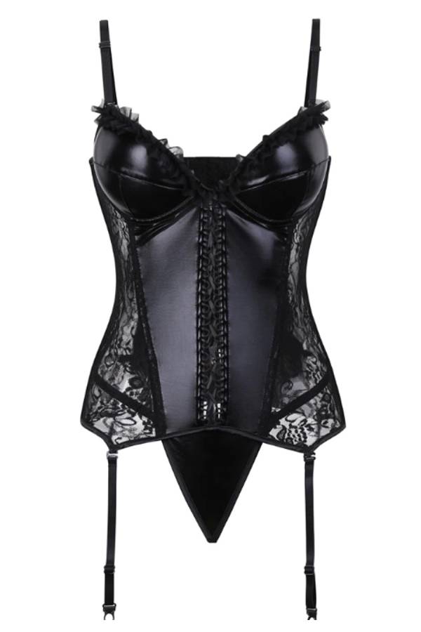 Black corset de encaje gótico Steampunk mujer sexy piel sintética