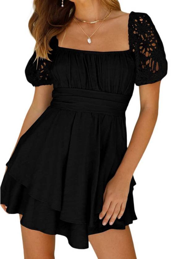 Vestido mangas caladas negro Puri